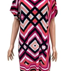 Vibrant Geometric Mini Dress - Pink and Black